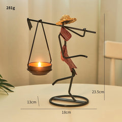 Estatueta Com Castiçal Camponesa